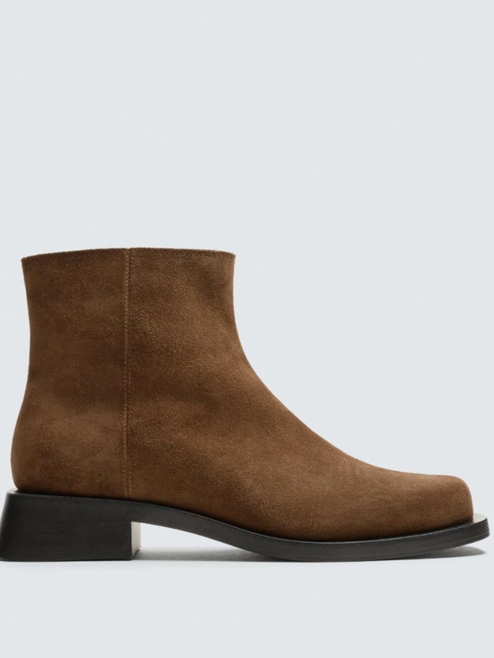 Zara Leather Boots with Topstitching | Rich Brown Suede | NWOT
